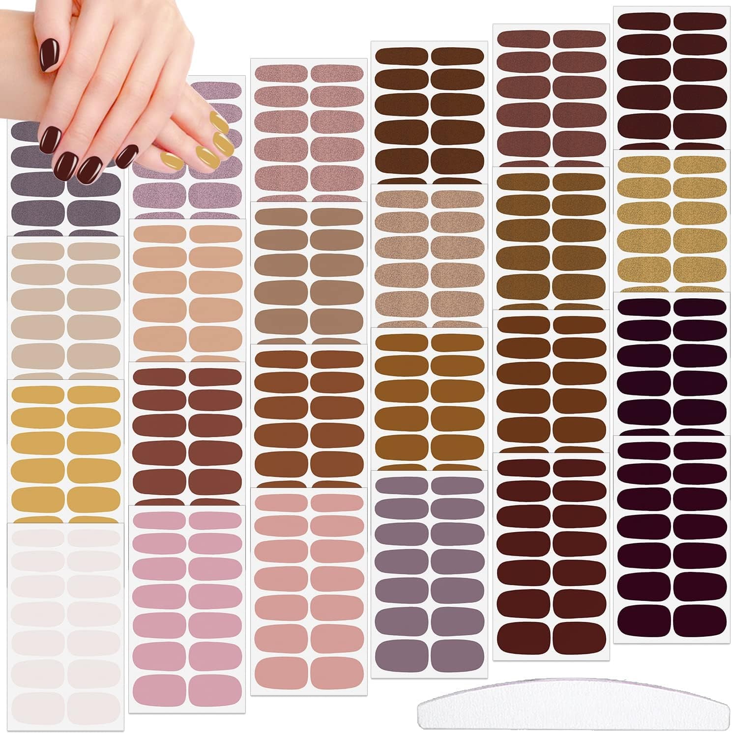 336 Pieces 24 Sheets Classic Retro Solid Color Nail Polish Strips Glitter Nail Wraps with Nail File Self-Adhesive Dark Nail Stickers Full Nail Wraps for Women Girls Nail Art