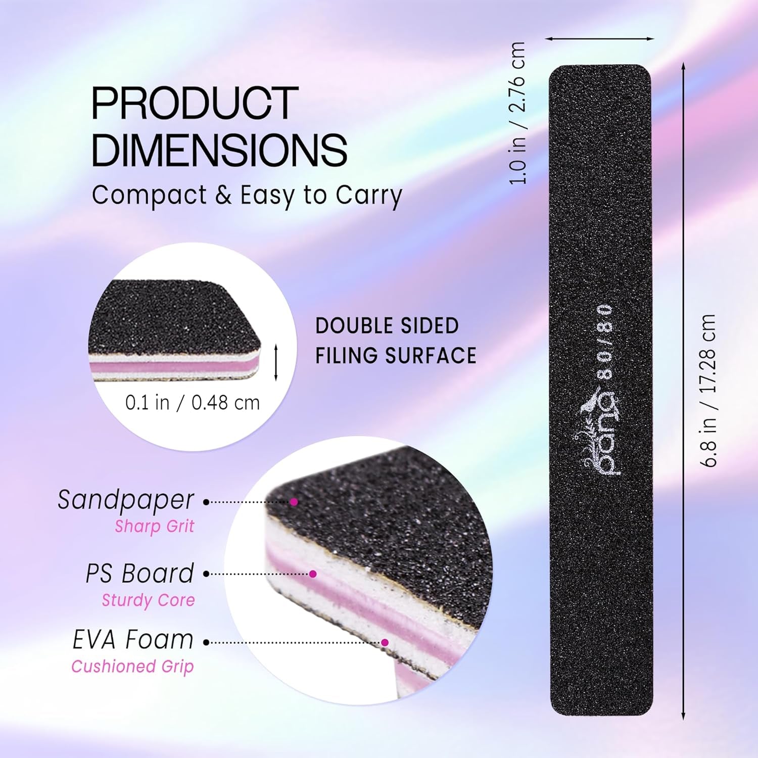 10Pcs -  Jumbo Double-Sided Emery Nail File for Manicure, Pedicure, Natural, and Acrylic Nails - Black (Grit 80/80)