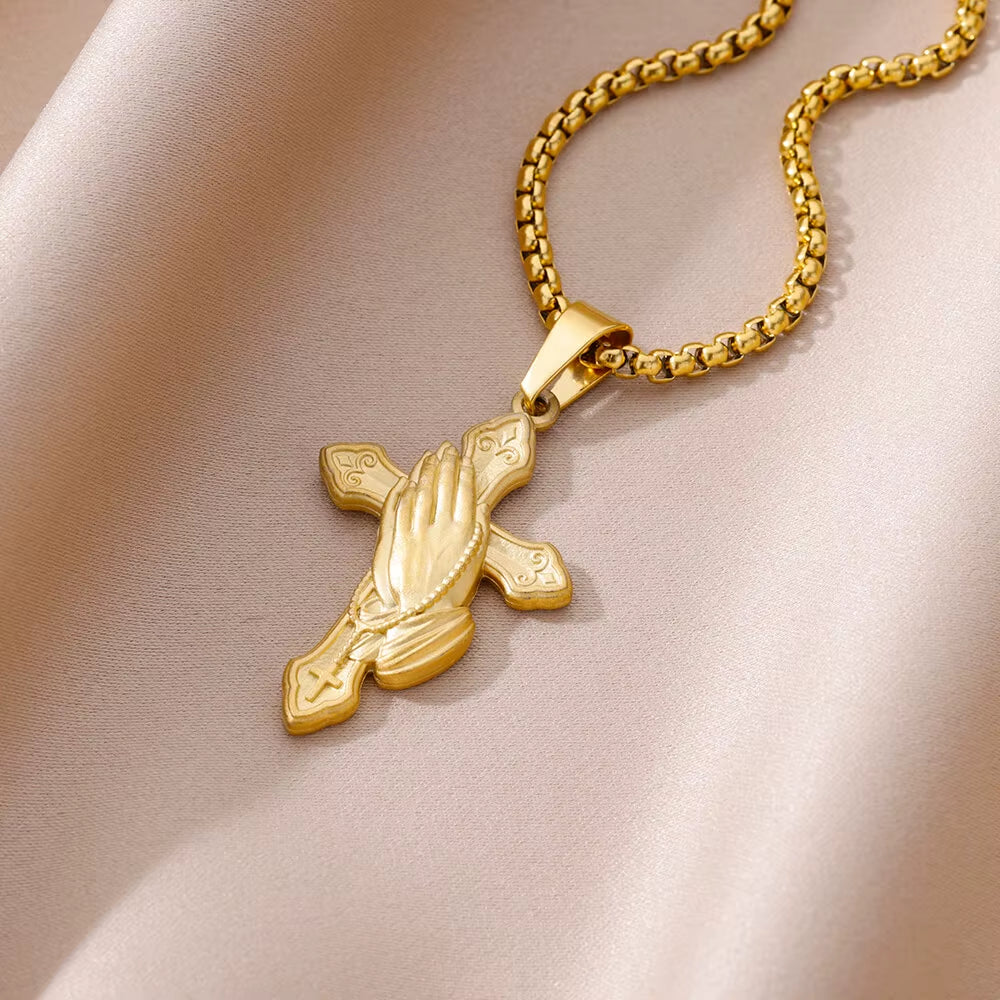 New Trend Crucifix Necklace for Women Stainless Steel Pendant Gold Color Necklace Fashion Trend Neck Jewelry 2024 New In