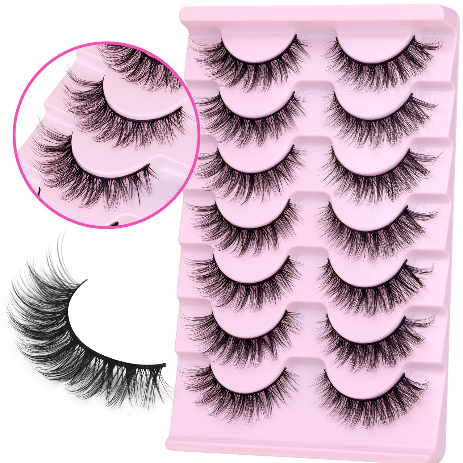 Wispy Lashes Natural Look False Eyelashes with Lash Glue Cat Eye Lashes Kit Lashes Extension with Eyelash Glue Short Lashes Pack, 7 Pairs with Clear Lash Glue by