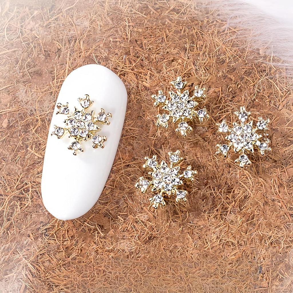 20Pcs Metal Christmas Nail Charms Alloy Snowflake Nail Rhinestones Gold Nail Art Charms Nail Studs Snowflake Luxury Nail Crystal Diamond for Acrylic Nails Nails Gems for Women Girls Christmas Nail Art