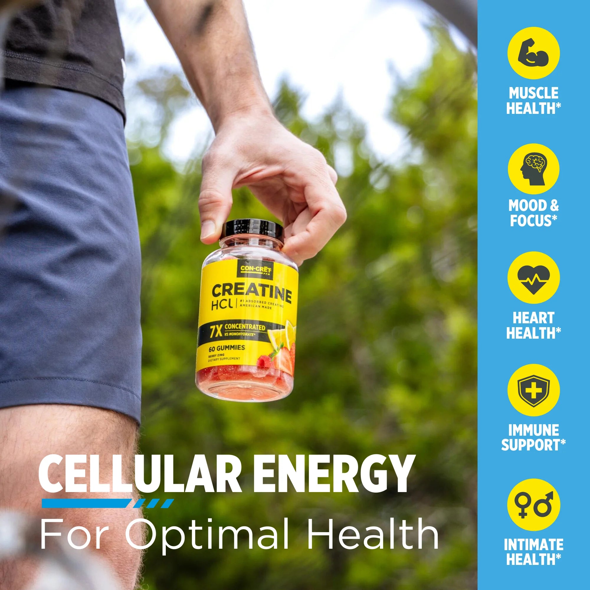 Creatine Hcl Gummies, Sour Berry Zing Flavor, Supports Muscle & Brain Health, 60 Count