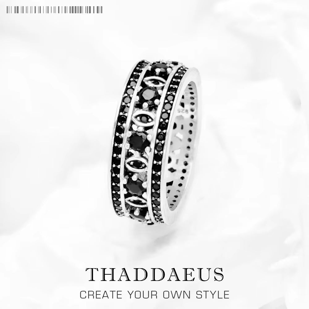 Black Ornament Ring Europe Style Vintage Jewerly for Girls Women Summer Brand New Gift in 925 Sterling Silver