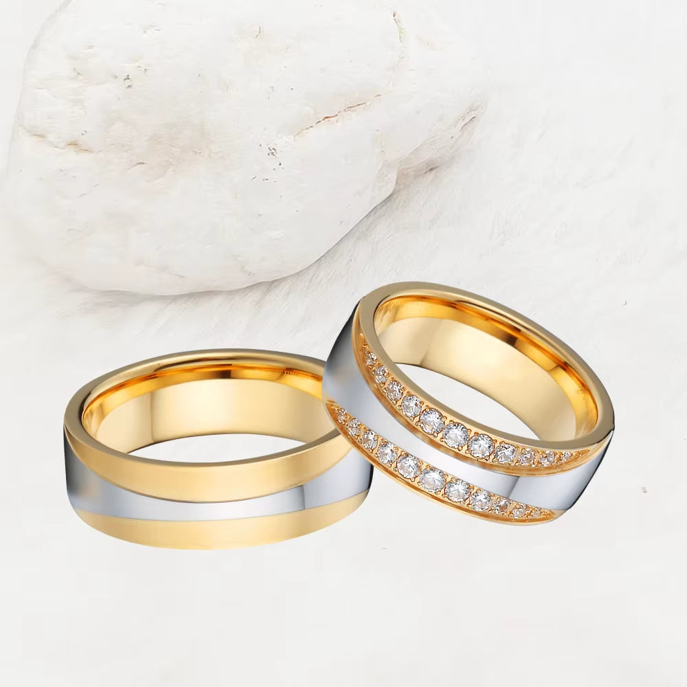 Fashion Western 24K Gold Plated Stainless Steel Jewelry Ring Marriage Couples Wedding Rings Men Women Alliance Dropshipping