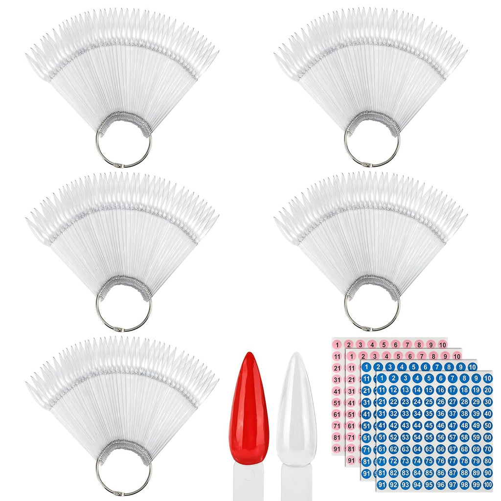 200 Pcs Clear Nail Swatch Sample Sticks with Ring and Number Stickers, Plastic Nail Swatches for Polish Color Display