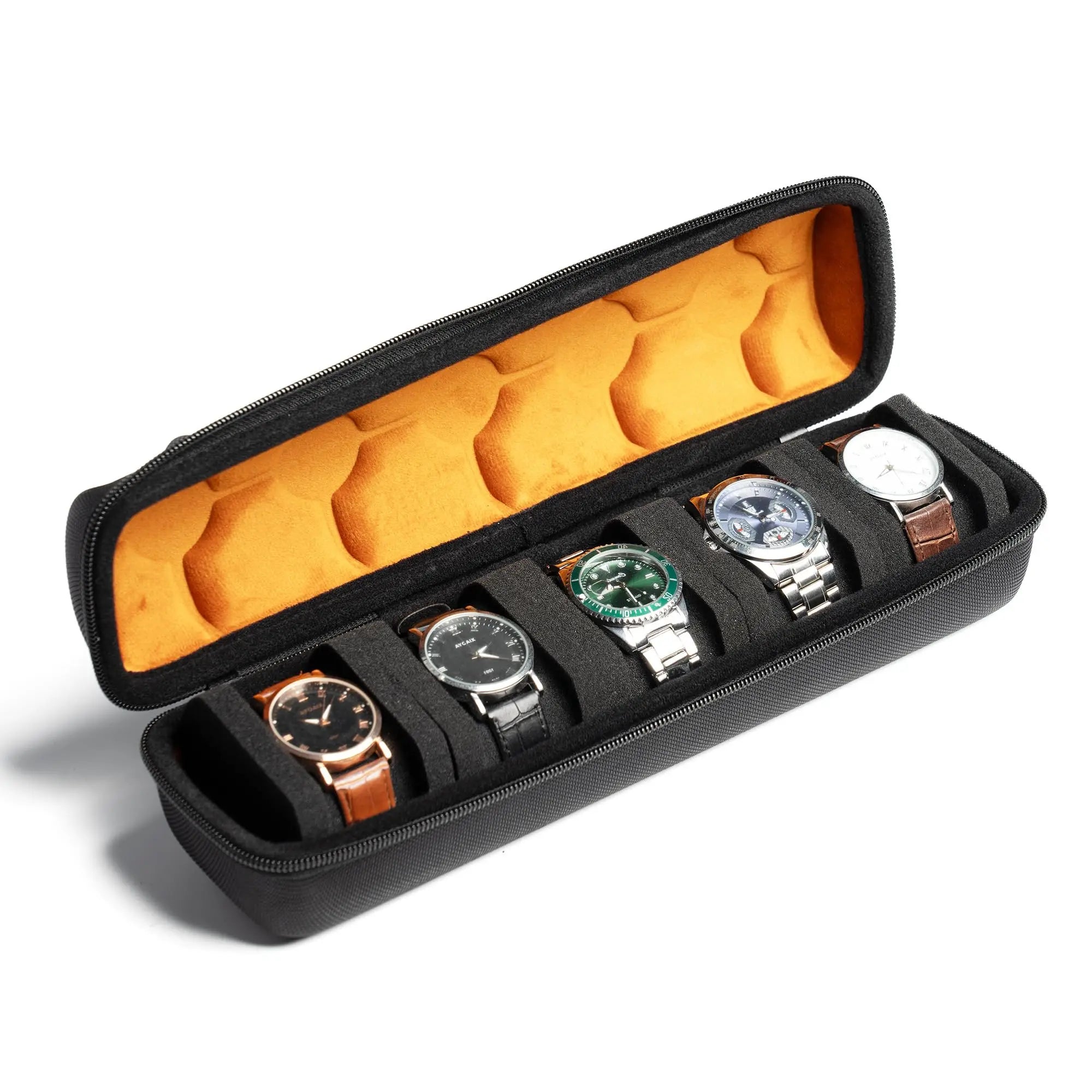 2/3/5 Slots Watch Travel Case,Hard Watch Roll, Travel Watch Organizer Case with Form-Fitting Pillow, Red Microfiber Lining