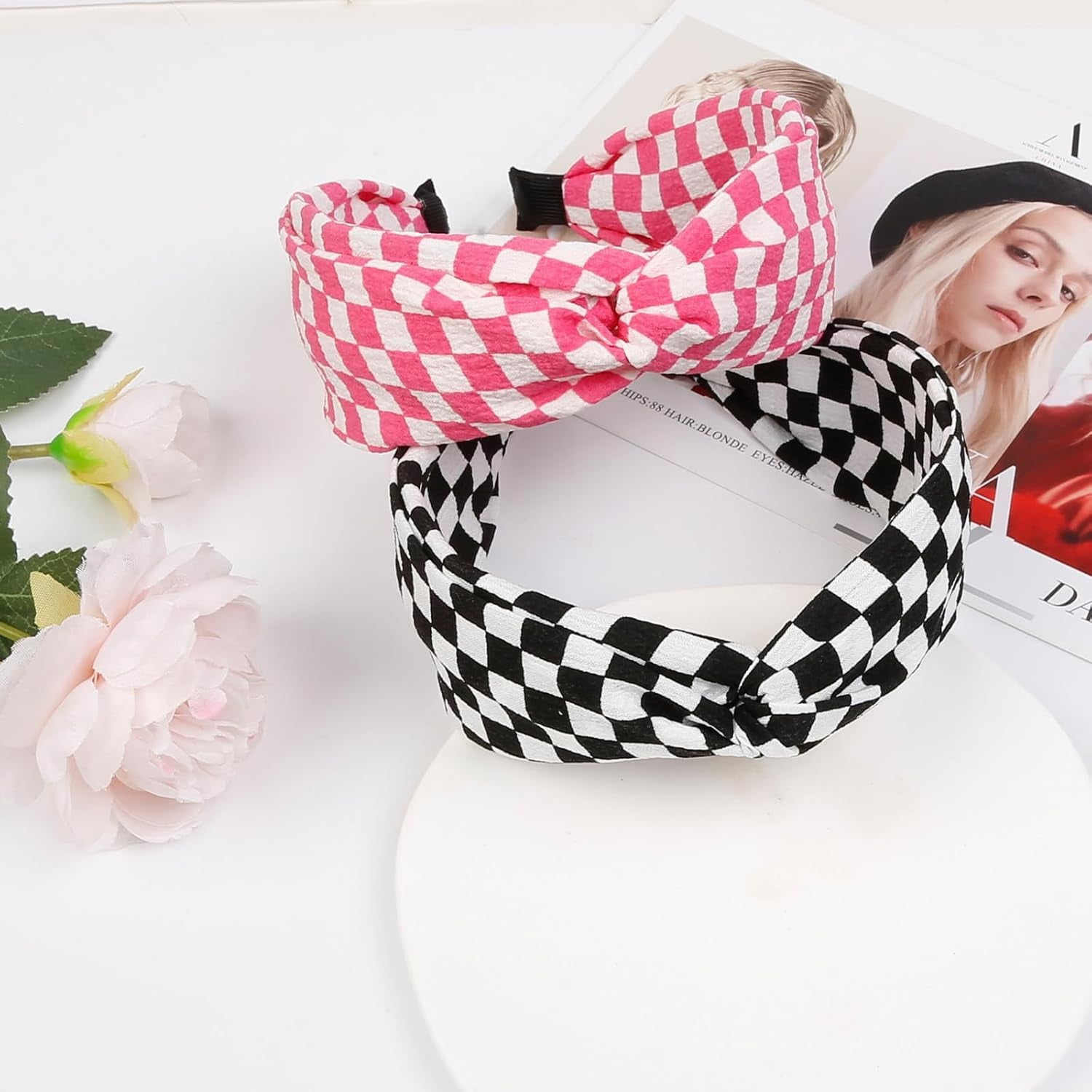 Twisted Plaid Headbands for Women Non Slip Fashion Hairbands Checkered Knotted Headband for Womens Hair Band Wide Thick Plastic Head Band Hair Accessories