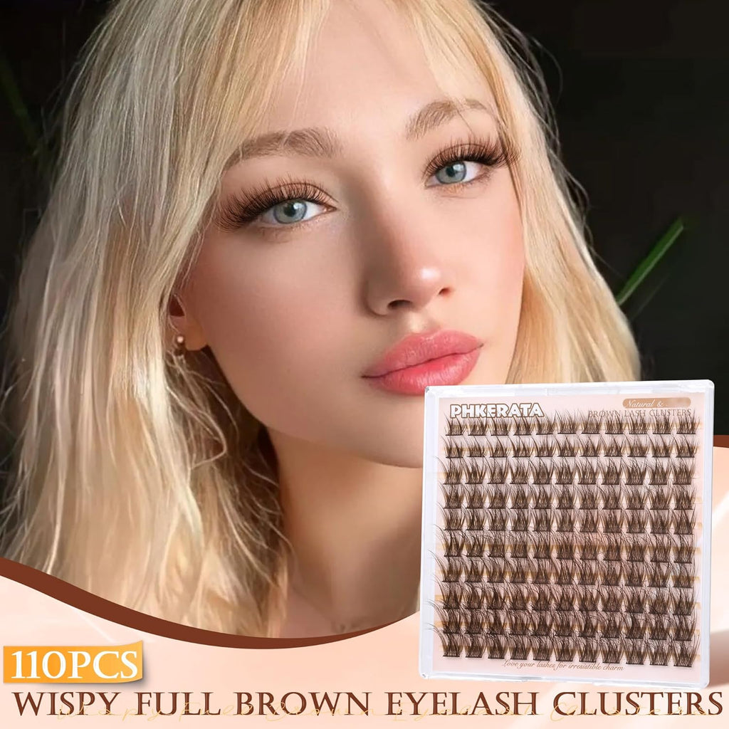 Brown Lash Clusters Wispy Brown Eyelash Clusters Wispy Lashes Clusters Natural C Curvature Cluster Eyelash Extensions 110 Pcs Individual Lashes DIY Cluster Lashes, 10-16 Mm